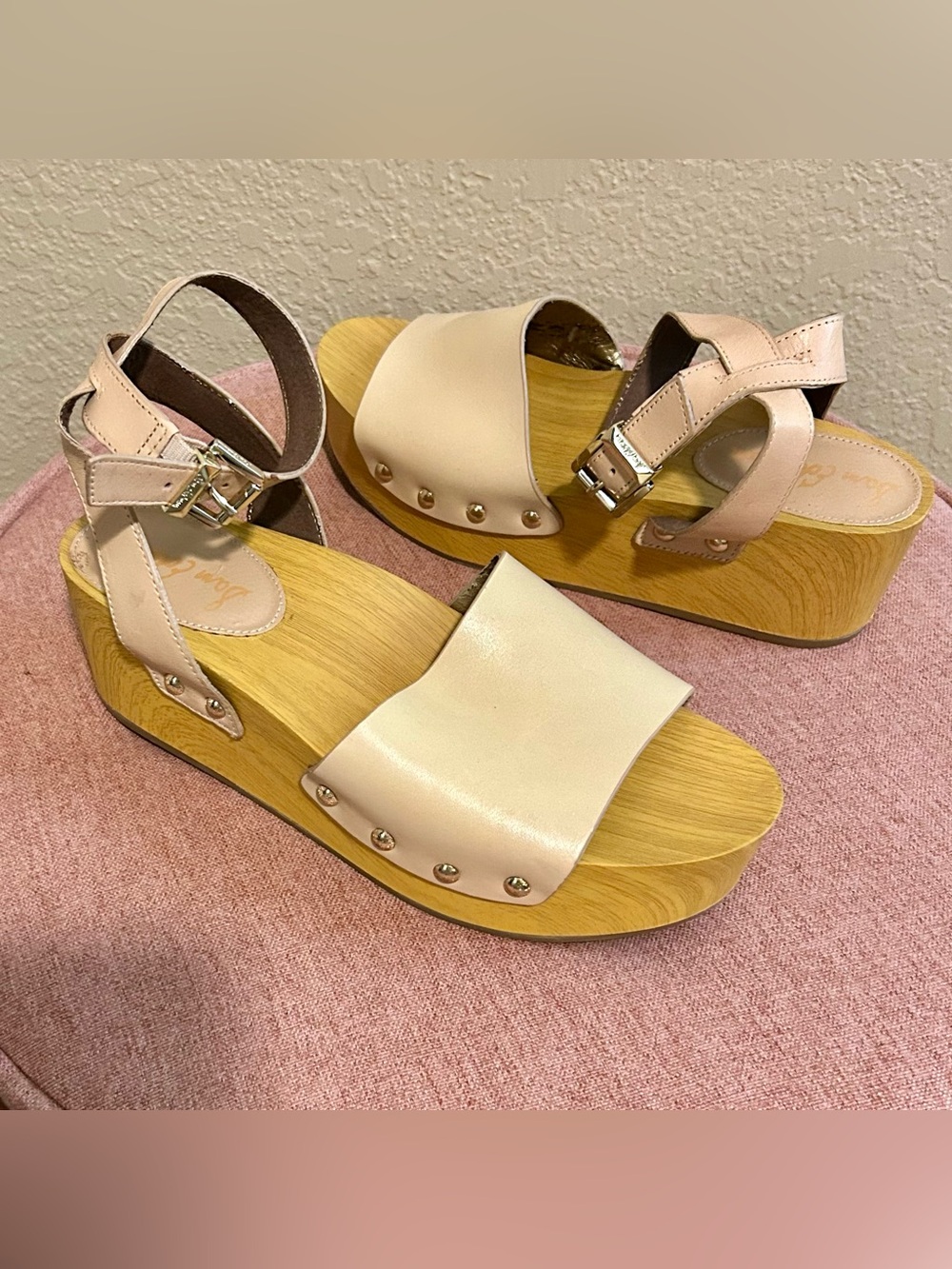 Sam Edelman Nude Platform Sandal with Wood-Effect Sole